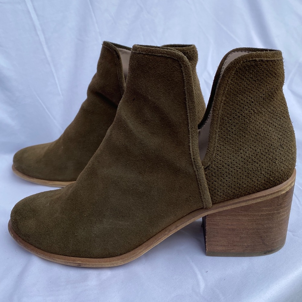 Nordstrom Olive Suede Booties with Cutout Detail